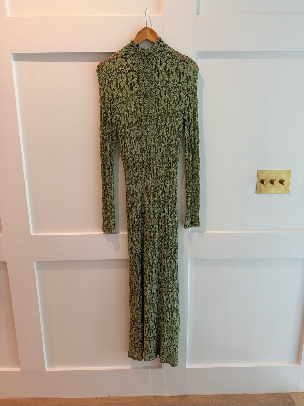 Alexis Sage Green Lace Long-Sleeve High-Neck Maxi Dress- size medium - Picture 3 of 13